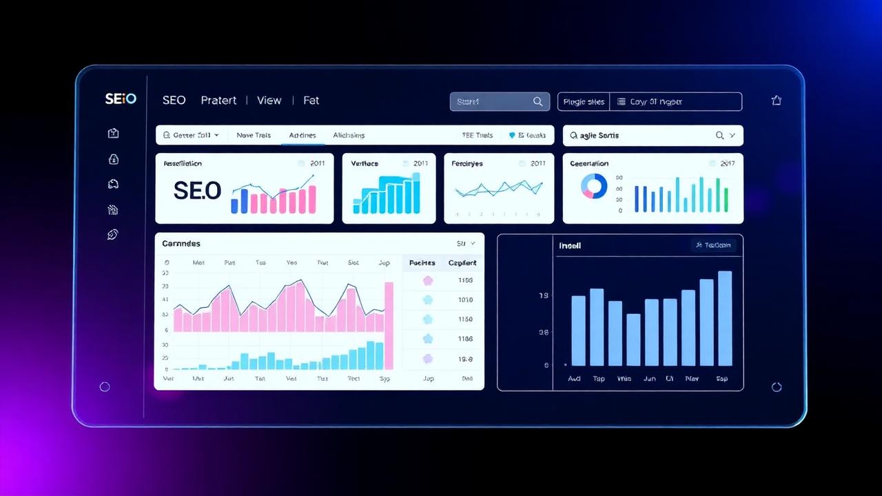 Elegant white-label SEO dashboard with charts representing client reporting